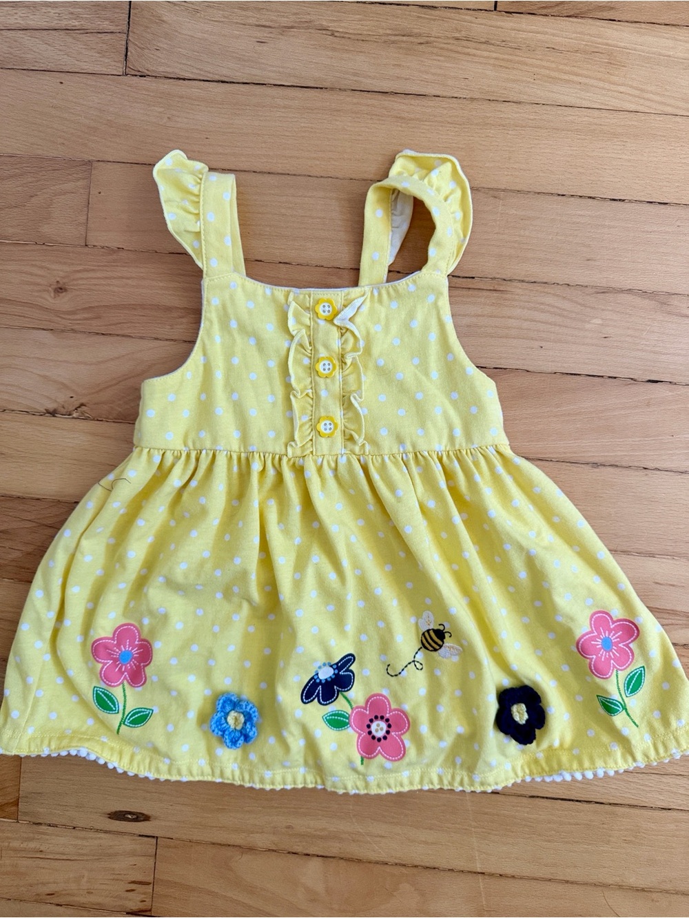 Kids Headquarters Yellow Polka Dot Floral Applique Sundress